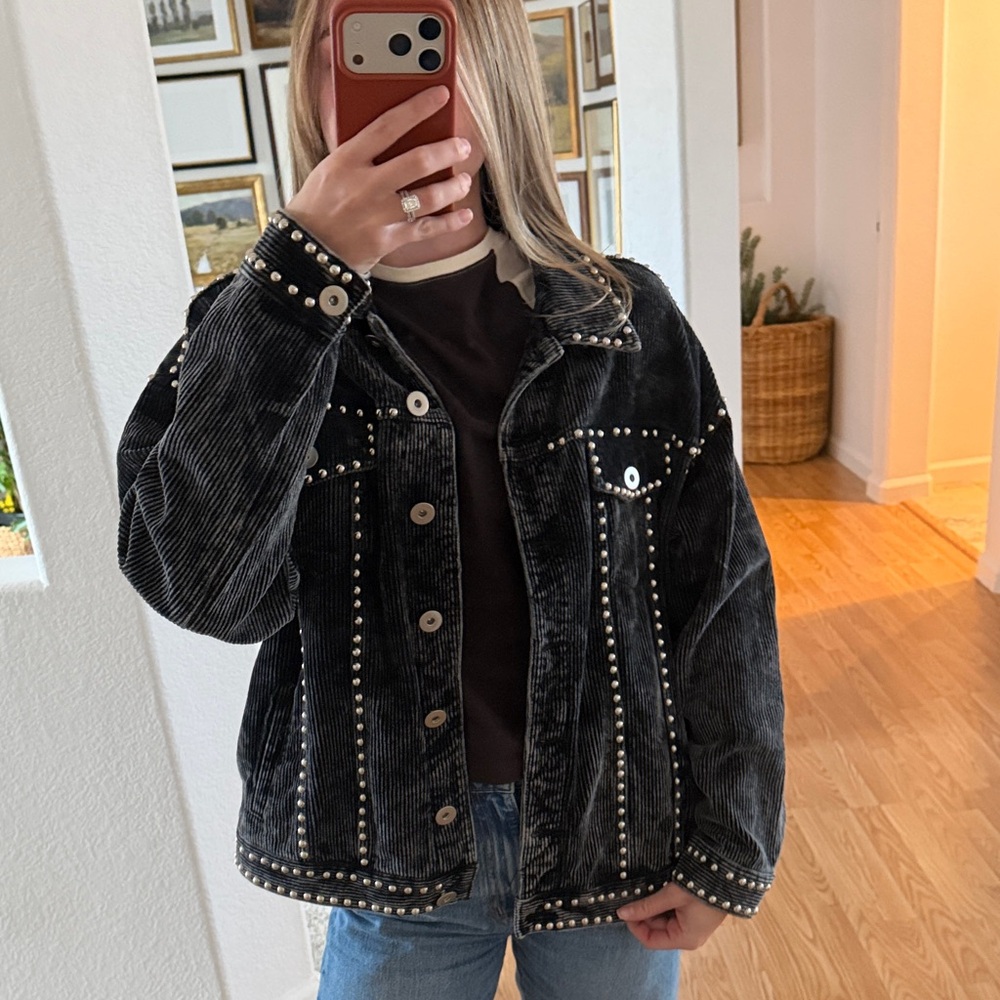 12th Tribe Black Studded Corduroy Jacket
